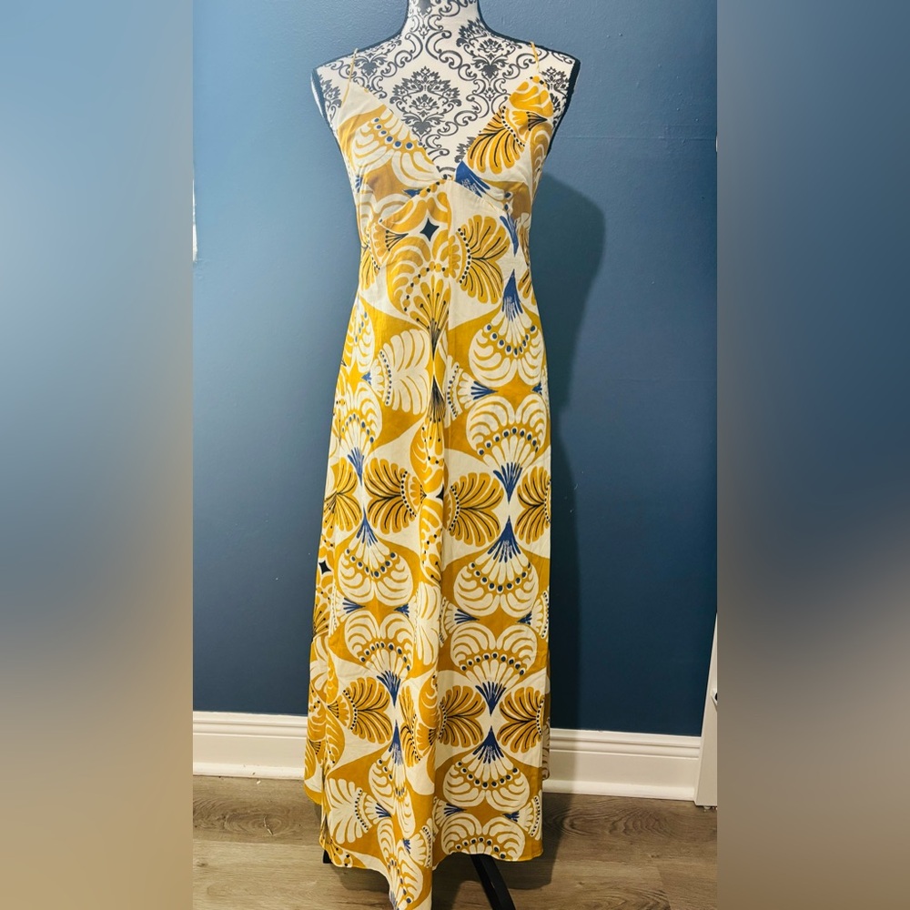 Zara Yellow and Blue Patterned Flowers Maxi Dress